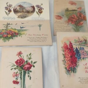 Vtg Birthday Postcards Set Of 5